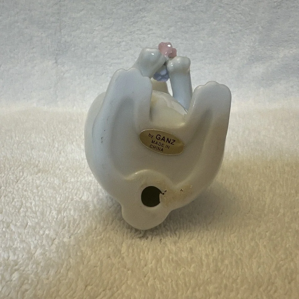 GANZ White Porcelain Bunny Rabbits Raised Flower Accents Easter 5‎ x 3